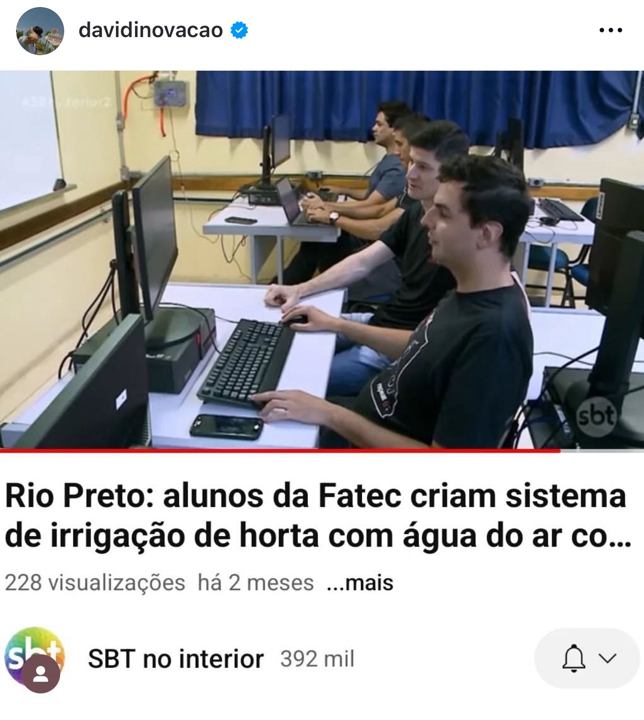 Reportagem SBT sobre inovação tecnológica na FATEC